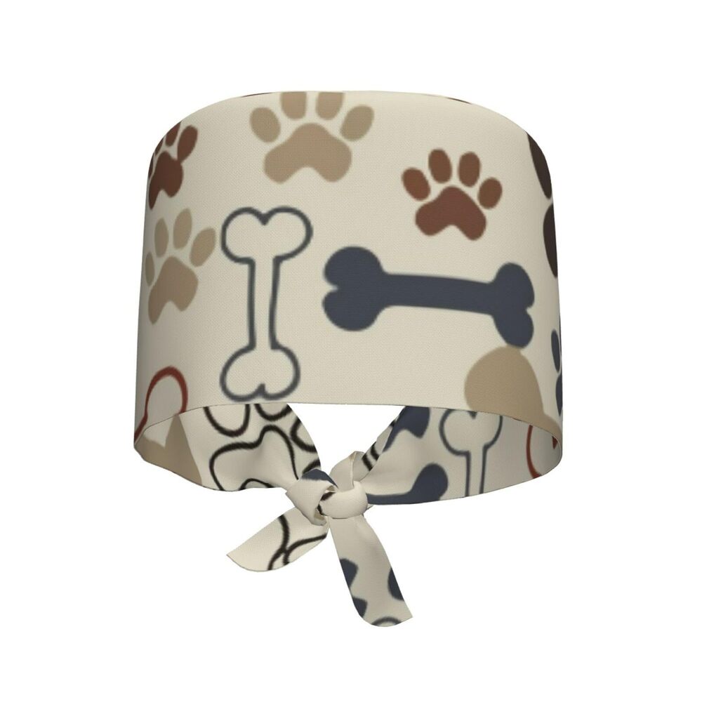 4169 Dog Paw Prints Bones Adjustable Working Cap Scrub Hat Sweatband